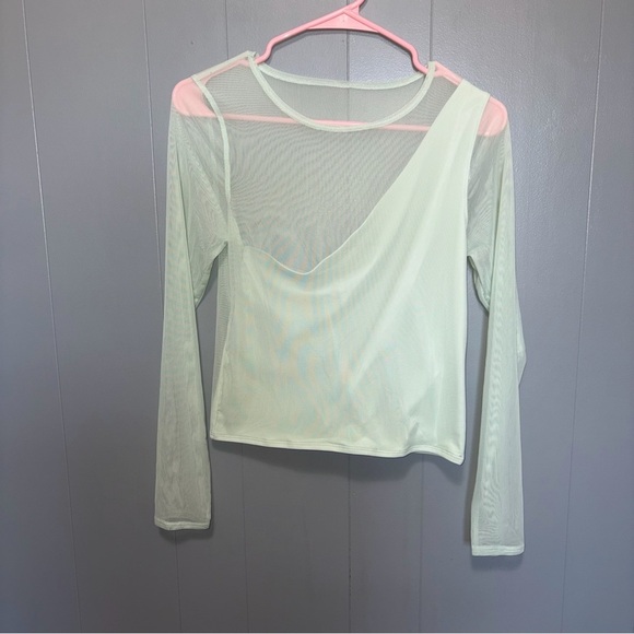Abercrombie & Fitch Tops - Abercrombie & Fitch Asymmetrical Long Sleeve Mesh Light Green Top Medium